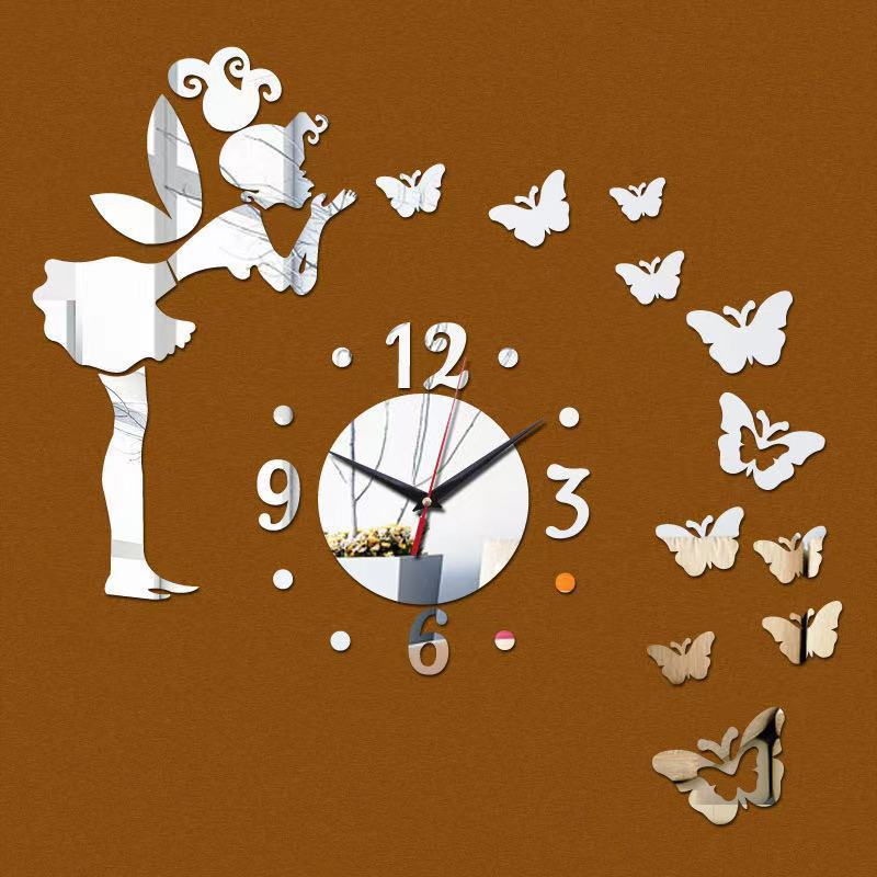 Butterfly Fairy DIY Clock Living Room Acrylic Mirror Sticker Wall Mute Creative Decoration