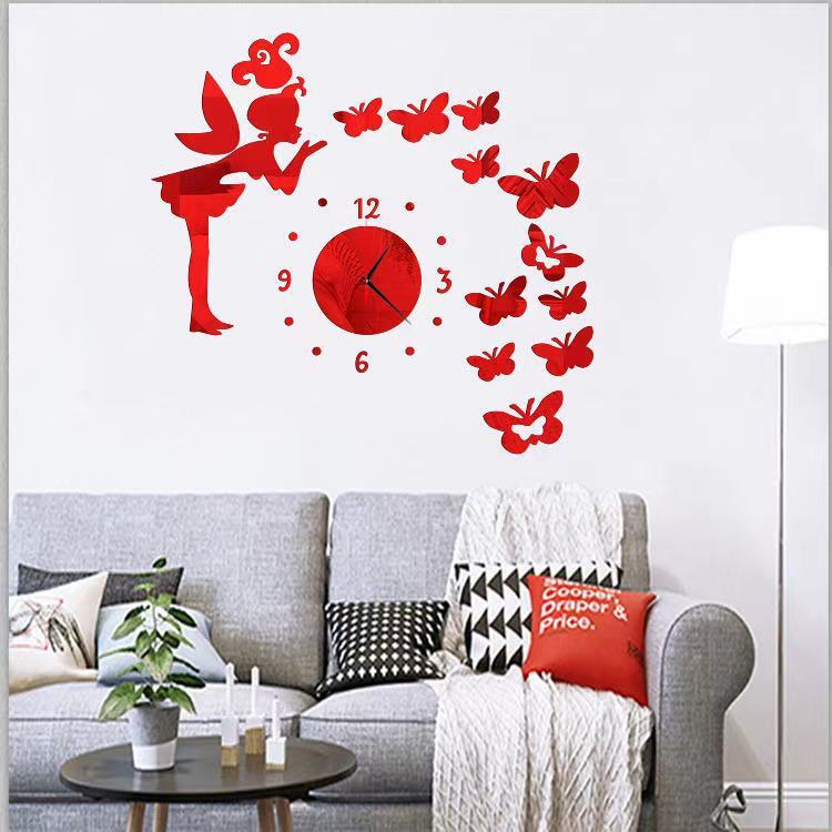 Butterfly Fairy DIY Clock Living Room Acrylic Mirror Sticker Wall Mute Creative Decoration