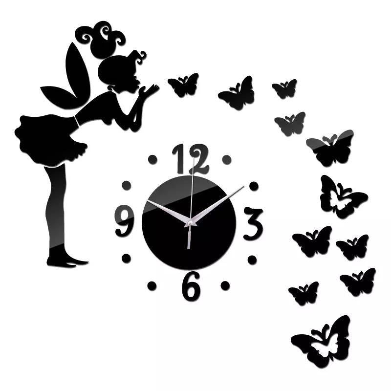 Butterfly Fairy DIY Clock Living Room Acrylic Mirror Sticker Wall Mute Creative Decoration