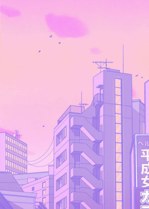 80s Vaporwave Style Poster City Night Street Cat