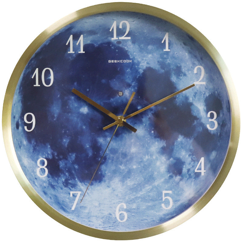 12-inch Wall Clock For Home Decoration Blue Moon Sound Control Luminous Simple Modern Mute Home Gothic Room Decor