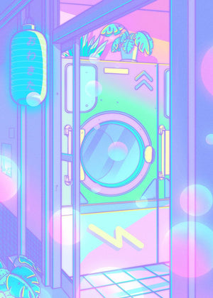 80s Vaporwave Style Poster City Night Street Cat