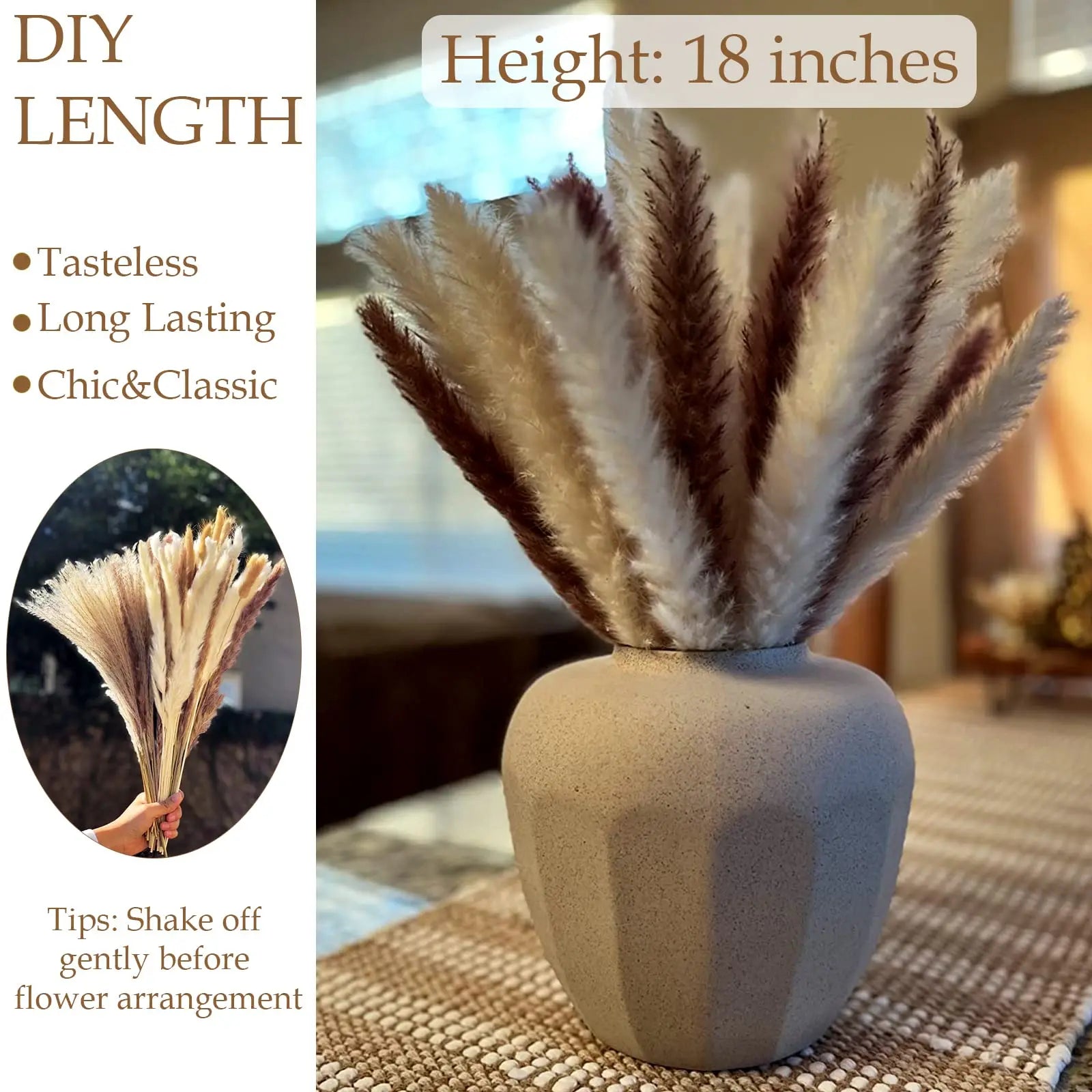 Dried Pampas Grass Decoration, Dry Flowers Bouquet Set for Living Room,Vase Arrangement,Wedding Bouquet Floral Home Decor