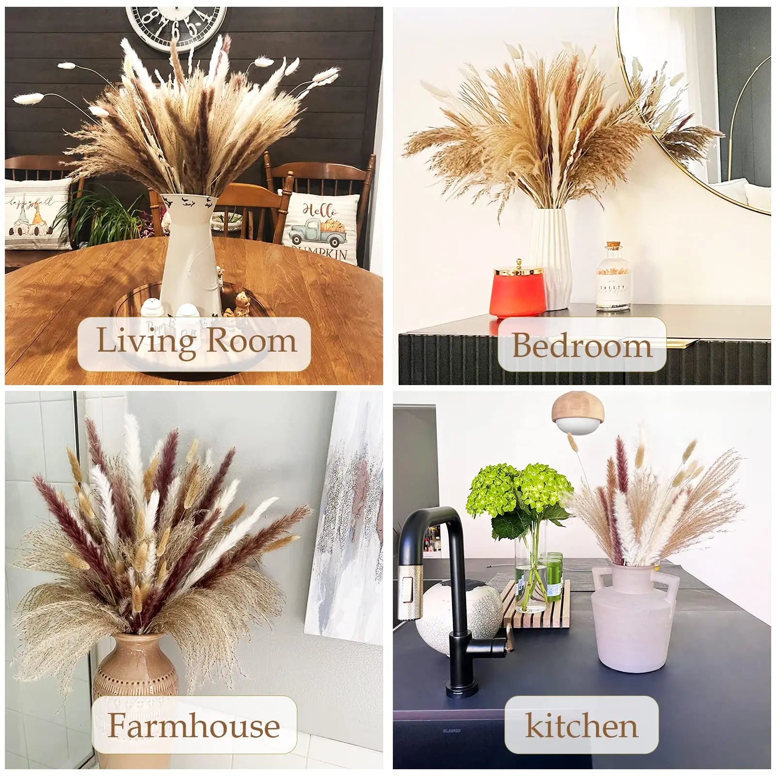 Dried Pampas Grass Decoration, Dry Flowers Bouquet Set for Living Room,Vase Arrangement,Wedding Bouquet Floral Home Decor