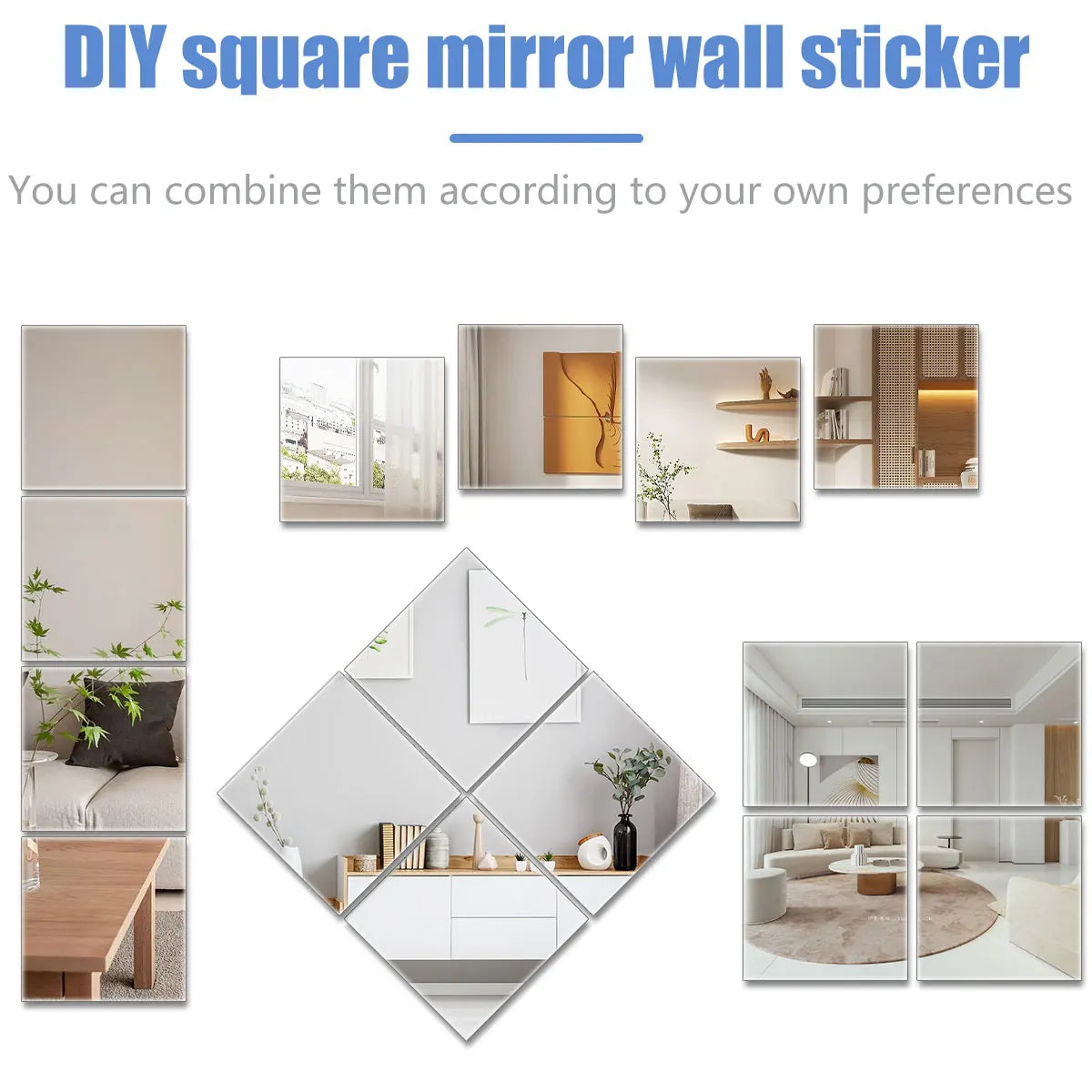 10pcs Mirror Sheets, Self Adhesive Non Glass Mirror, 12 x 12 Inch Ultra-thin Flexible Mirror Sheets, for Home Bedroom