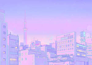 80s Vaporwave Style Poster City Night Street Cat